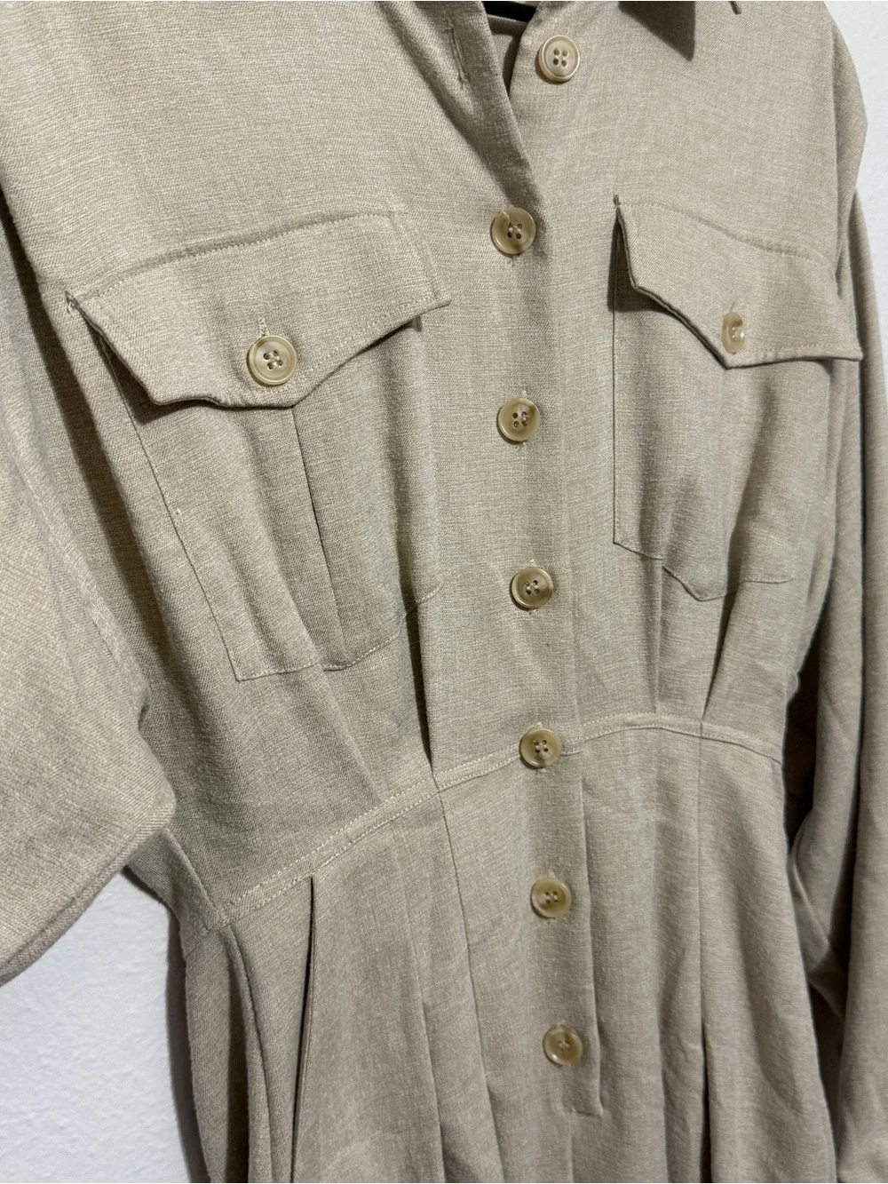 Nuuly x Ronny Kobo Long Sleeve Beige Brila Utility Jumpsuit 80s Quiet Luxury - Picture 8 of 13